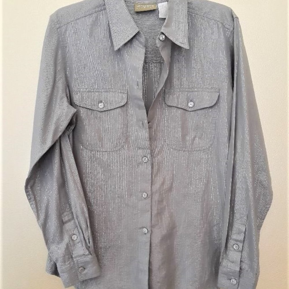 Cotton and silver threads button-down shirt